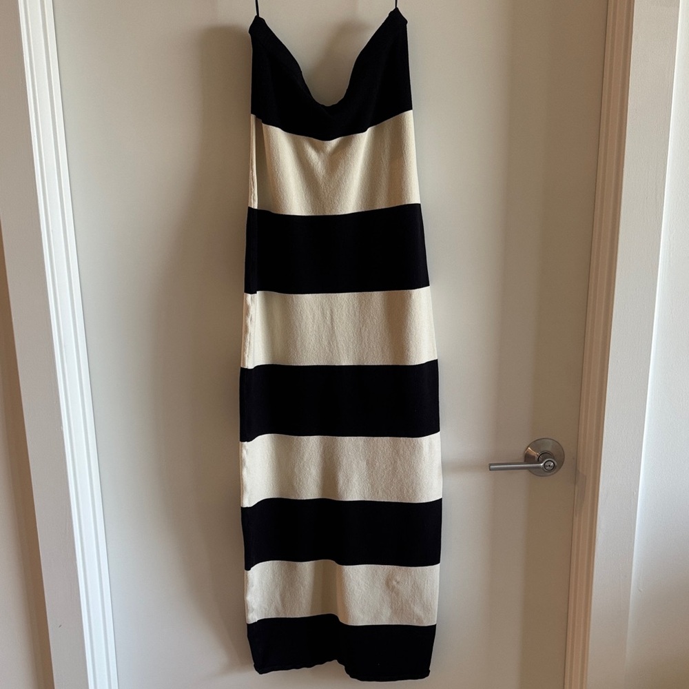 Sky To Moon Black and White Striped Maxi Dress